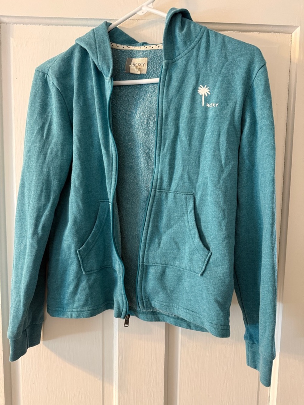 Roxy Teal Hooded Zip-Up Jacket for Kids with Palm Logo